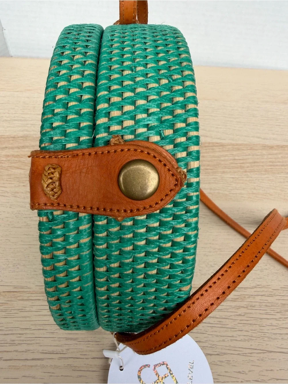 Street Level Round Rattan Crossbody Bag Turquoise NWT Anthropologie
